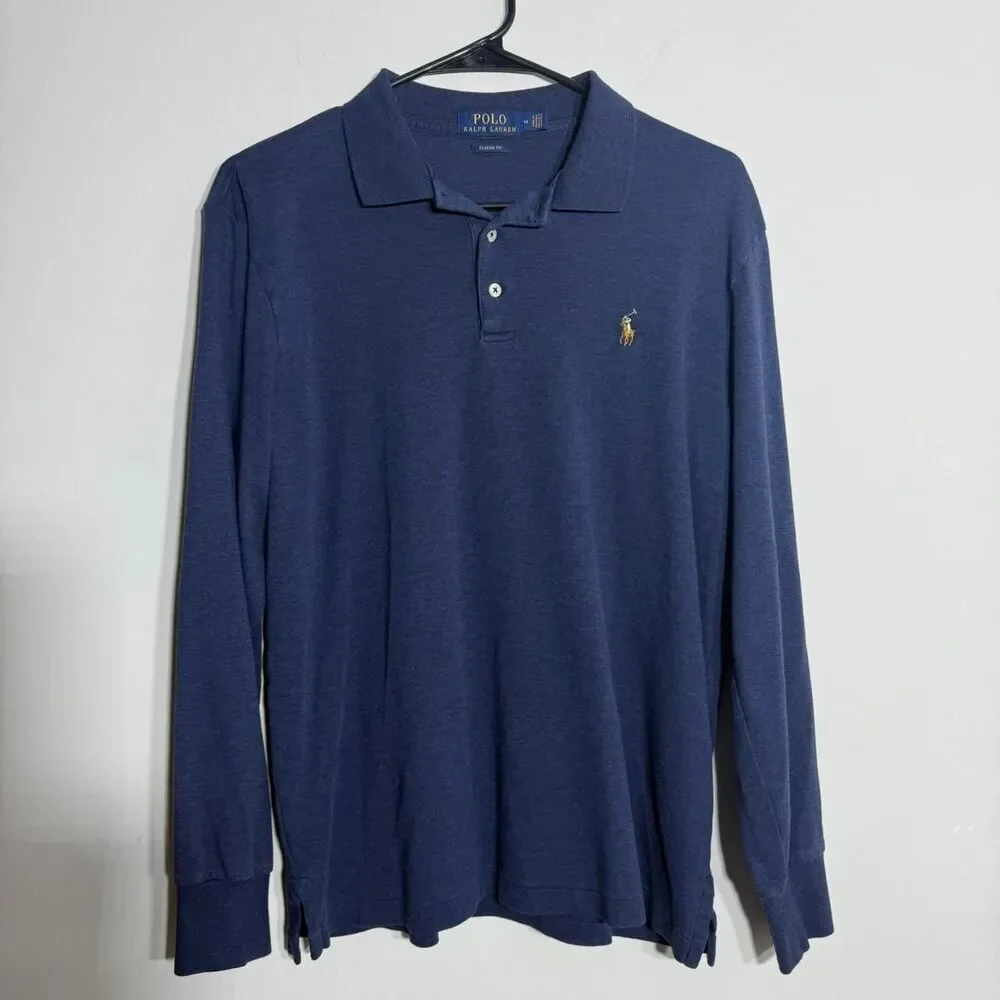 Ralph Lauren Polo Navy Blue long sleeve shirt - Medium Soft Cotton Old Money